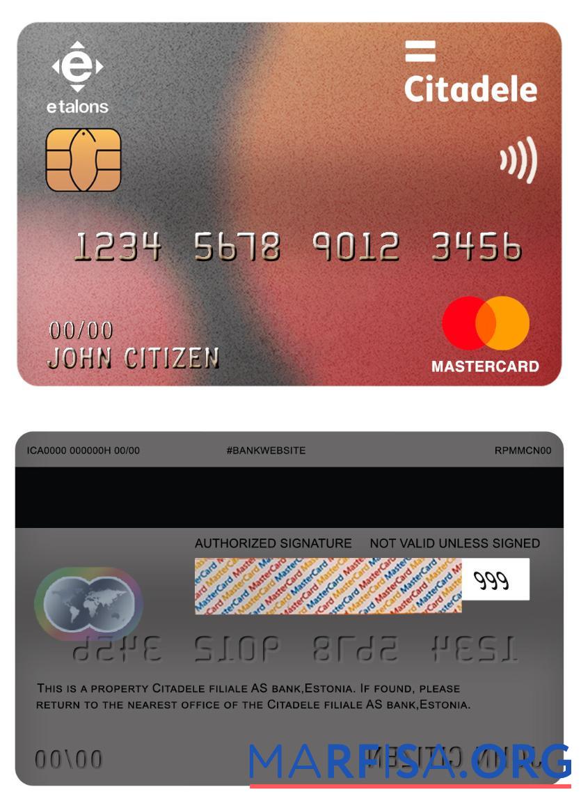 Downloadable Estonia Citadele Filiale AS bank mastercard sample